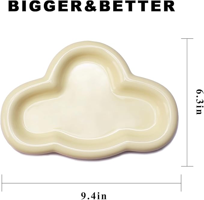 Jewelry Dish Trinket Tray for Women, Ring Dish Holder, Unique Cloud Shape Ceramic Plate Cute Things Vanity Aesthetic Room Decor Mother's Day Birthday (Crème)