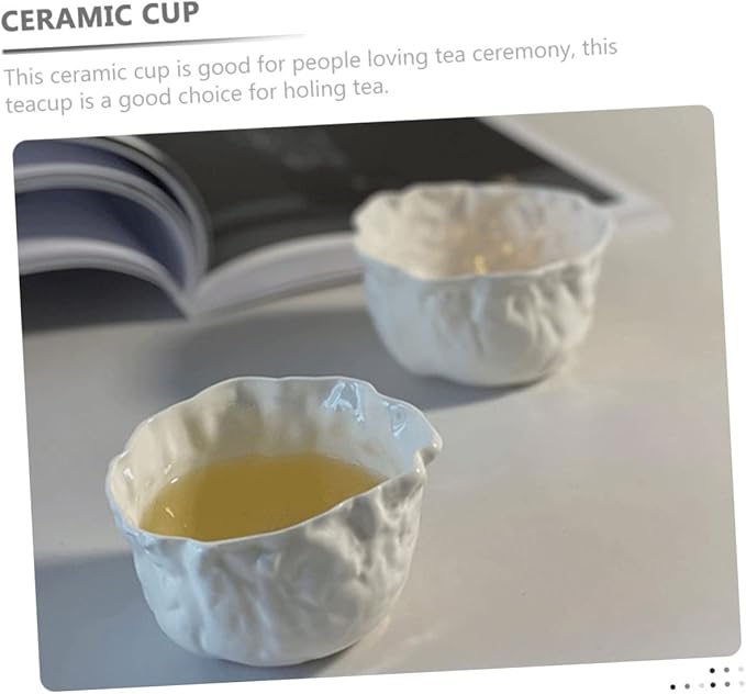 Wrinkle Design Ceramic Tea Cup Set Mini Chinese Tasting Cups Unique Bone China Candle Holders Home and Office Use Dishwasher Safe Elegant