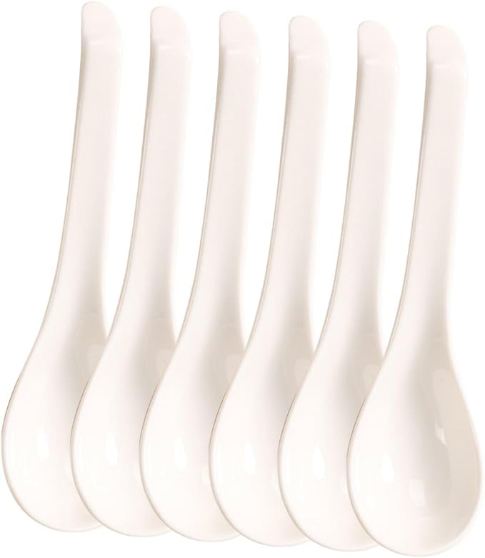 6Pcs White Ceramic Soup Spoons Small Rice Ladles Household Kitchen Utensils Porcelain Serving Spoons for Soup Porridge Dessert