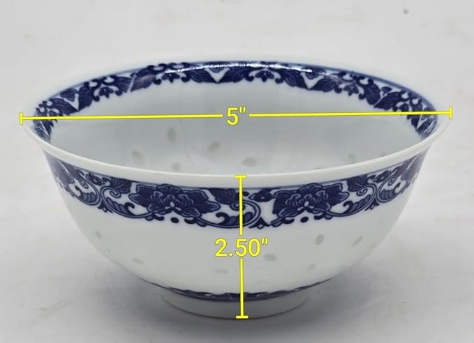 10 Pcs Fine Porcelain Blue and White Rice Pattern Bowls, Cereal Bowls, Rice Bowls with Free 10 Porcelain Spoons Jingdezhen China
