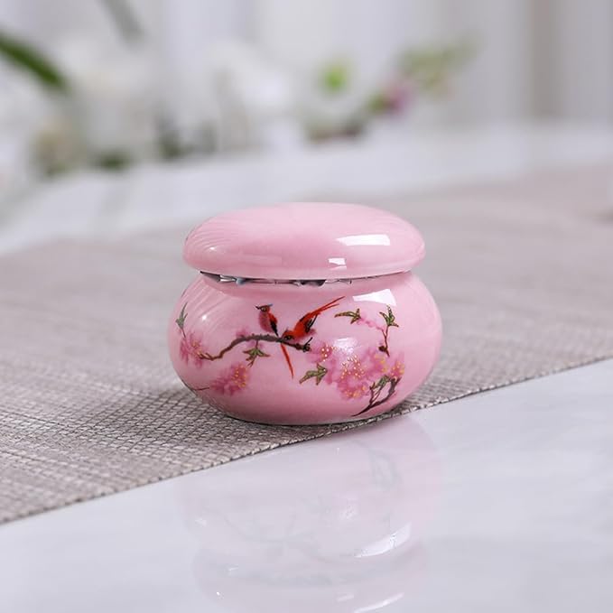 2Pcs Empty Mini Cute Ceramic Bottle Canisters Flower Pattern Portable Travel Loose Tea Pot Jar Contanier with Lid for Storage Spices Powder Cream Lotion Loose Tea, Pink