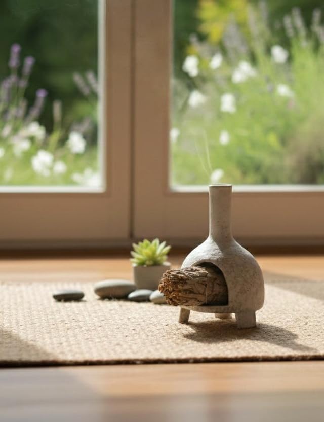 Sculptural Ceramic Incense Holder & Burner, Handmade Textured Clay with White Glaze, for Sage & Palo Santo, Rustic Natural Centerpiece for Yoga & Meditation