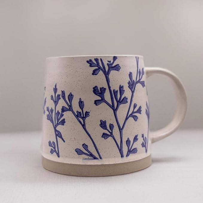 Handmade Ceramic Coffee Mug, 16 oz Coffee Cup, 450 ml | Heavy Mug Ideal for Green Tea or Coffee| Large Coffee Mug | Hand Painted Floral Design Pottery Mug | Cute Coffee Mugs for Women | Latte Mugs