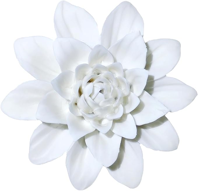 WF Ceramic Wall Flower Chinese Ceramics Decorative Petals Handmade 3D Wall Art Hanging Sculpture Flower Art Home Office Decor (white)