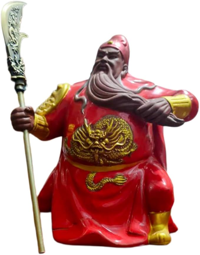 Angoily Red Guan Statue Ceramic Sculpture Feng Shui Ornament for Home and Office Decor Martial of Wealth Figurine for Living Bedroom and Party Decoration