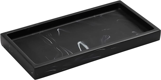 Luxspire Bathroom Vanity Tray, 8 x 4 inch Resin Dresser Jewelry Ring Dish Tank Storage Kitchen Sink Countertop Organizer Plate Holder for Perfume Soap Towel Bathroom Accessories, Mini, Ink Black