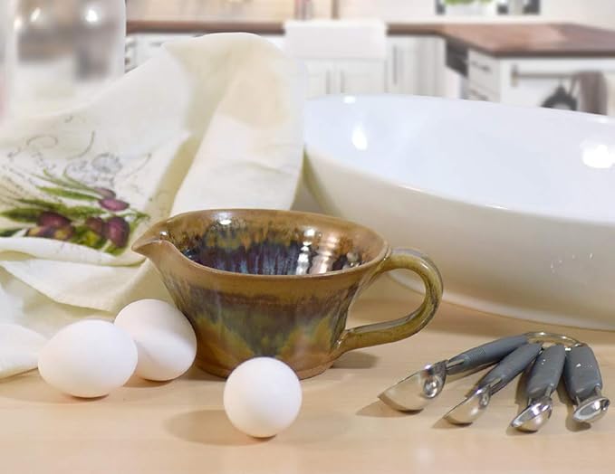 Modern Artisans Tuscan Farmhouse Collection: Stoneware Pottery Mixing Bowl with Handle (Mini Size 12 oz)