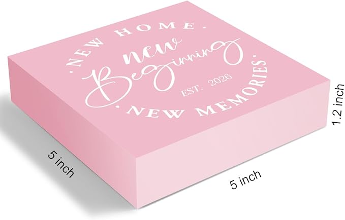 Rustic 2026 New Home Housewarming Gifts Ideas for Women Men Friend Home Desk Shelf Decor - 5.1 x 5.1 Inches New Memories Decor Accessories - Pink