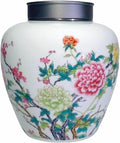 WF Chinese Ceramics Ginger Jar, Porcelain Storage Jar, Double layer metal cover - Airtight Container for Coffee Beans, Tea Kitchen Home Collectibles 1000 ML