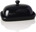 Sweejar Ceramic Butter Dish with Lid for Countertop,Porcelain Butter Keeper with Knob Handle,Butter Container for East/West Coast Butter, 7.1*3.7 inches (Black)