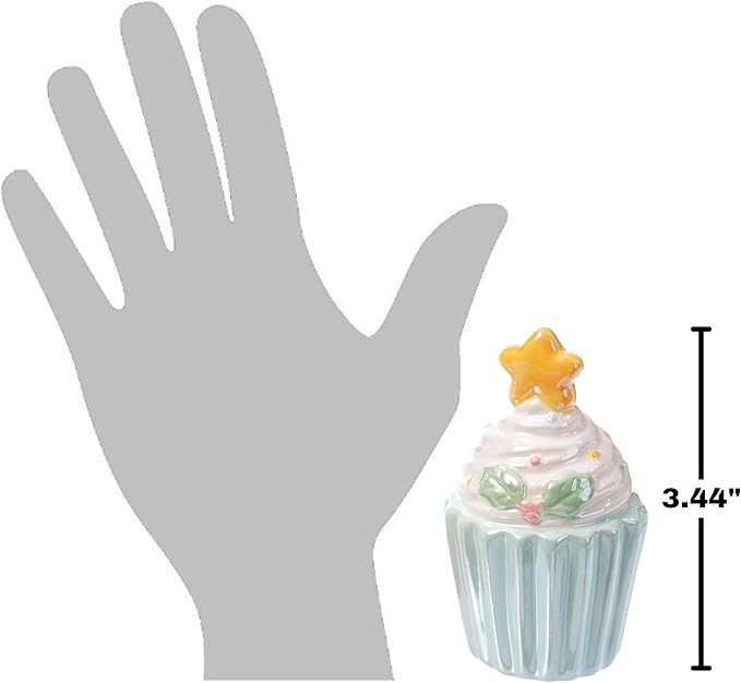 The Bridge Collection Ceramic Pastel Cupcake Salt & Pepper Shakers - Festive Cupcakes with Stars Holiday Shaker Set
