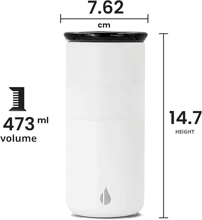 Elemental Artisan Insulated Tumbler, Triple Wall Coffee Travel Tumbler, Reusable Stainless Steel with Ceramic Lid, Thermal Coffee Cups for Hot (6 Hrs) & Cold (18 Hrs) 16oz - Matte White