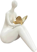 White Abstract Sitting Figurine with Gold Butterfly – Modern Shelf Sitter Sculpture for Home Decor, Minimalist Statue, Elegant Desk Ornament for Living Room, Office & Bookshelf Decoration