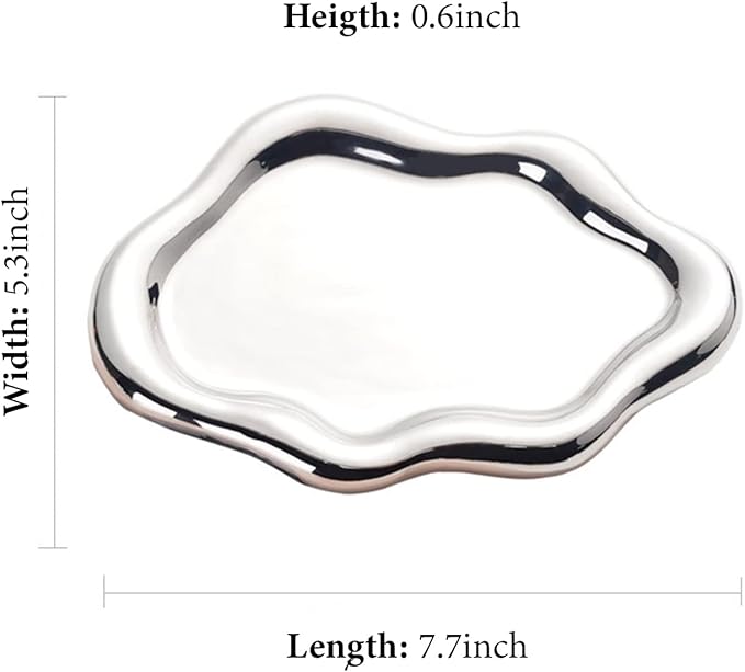 Jewelry Dish Trinket Tray for Women, Ring Dish Holder, Unique Cloud Shape Ceramic Plate Cute Things Vanity Aesthetic Room Decor Mother's Day Birthday (Silver)