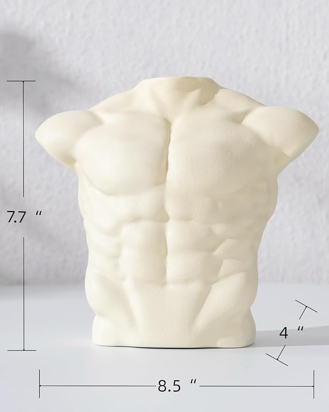 Body Art Vase, Classical Sculpture Statue for Bookshelf Shelf Decoration, Nordic Modern Ceramic Flower Vase for Home Decor, Table Centerpiece, Living Room, Office, Entryway, Console（Cream）