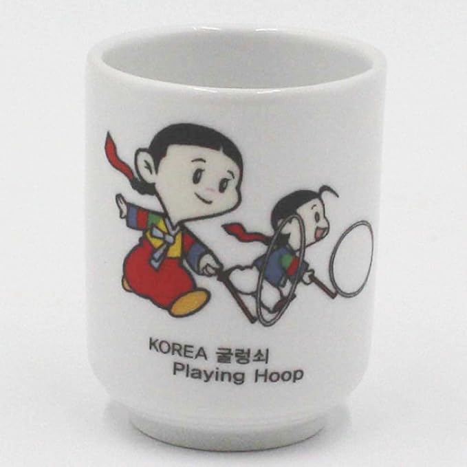 Korean Soju Shot Glass Set – 5 Piece Ceramic Pottery Cup for Whiskey Sake Vodka Alcohol Liquor w/Korea Traditional Illustration Paintings Gift Party Decoration Display Drinking Glasses