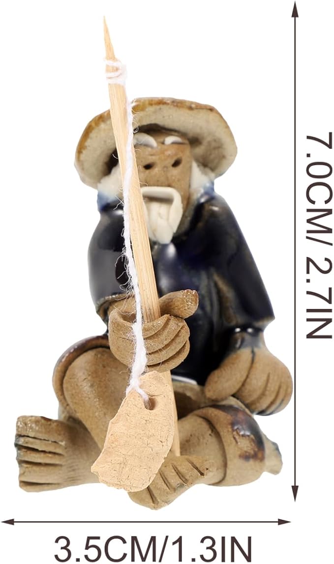 DOITOOL 2 Pcs Fisherman Figurines Bonsai Figurines Mini Fisherman Statue Asian Zen Decoration Vintage Ornament for Fish Tank Micro Landscape Fairy Garden Accessories