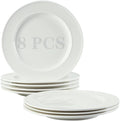 TAMAYKIM 10 Inch Porcelain Salad Dinner Plates 8 Pieces, Wide Rim Round Pasta Plates, Large Serving Dinnerware Sets, Scratch Resistant, Microwave, Oven, and Dishwasher Safe, White