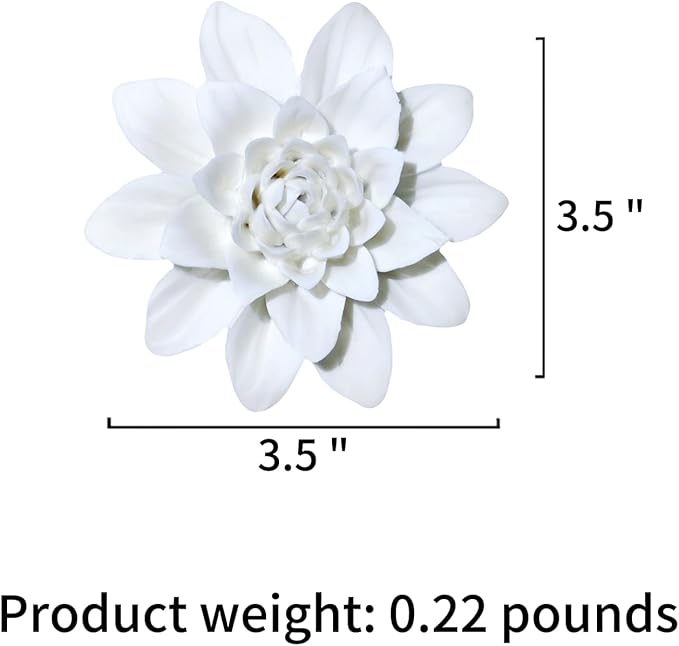 WF Ceramic Wall Flower Chinese Ceramics Decorative Petals Handmade 3D Wall Art Hanging Sculpture Flower Art Home Office Decor (white)