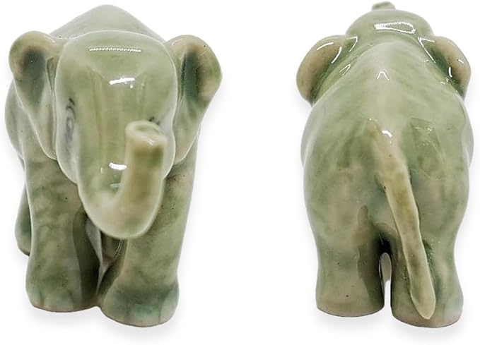 ChangThai Design Tiny 1" Light Gray Baby Elephant Stand Lift Trunk Figurine - Miniature Hand Made Painted Ceramic Asian Elephants Cute Wild Animals Porcelain Decorative Collectible Figures Décor Gifts