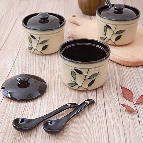 123Arts Ceramic Retro Flower Sugar Bowl Storage Jar Seasoning Pot with Lid And Spoon