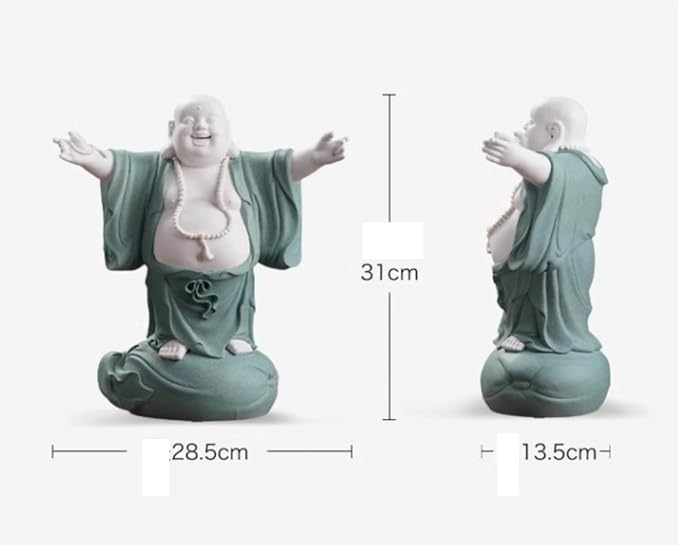 RUVOO Buddha Statue Outdoor, 12.2inch Buddha Statue Ceramics Sculptures Big Belly Happy Laughing Buddha for Home Office Desktop Decor Zen Garden Decor(C)