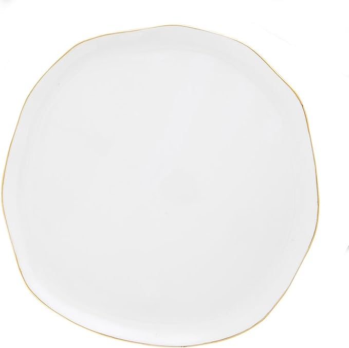 Santa Barbara Design Studio Round Serving Platter Rustic Organic Ceramic Tray, 13" Diameter, White w/Gold Rim