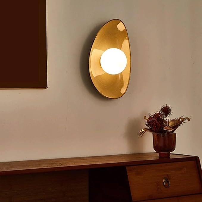 Modern Ceramic Wall Sconce Pebble Shape Wall Lamp G9 Frosted Globe Light Fixture Sculptural Art Decor for Bedroom Bedside Living Room Hallway Staircase 12 Inch H