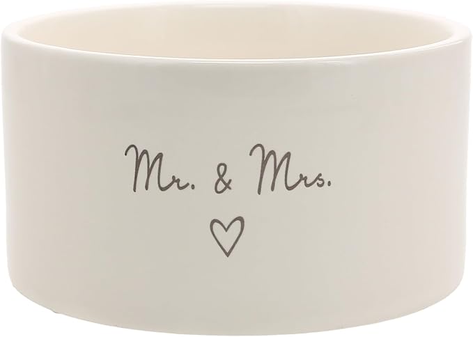 Pavilion Gift Company - Mr & Mrs - 10 oz Soy Wax Ceramic Vessel Candle Housewarming Apartment-Warming Engagement Groom Bride Newlywed Husband Wife Wedding Day Gift Present Neutral Home Decor