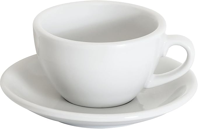 Loveramics Cappuccino Cup with Saucer, 8 oz Ceramic Coffee cup with Round Bottom for Cappuccino, Latte, Tea, Espresso, Thick-walled Stoneware Cup Set for Barista - Regular Colours (White, 8OZ)