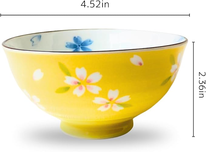 Mino ware Rice bowl Gohan 4.52x2.36inch Cherryblossom pattern,Made in Japan,set of 2
