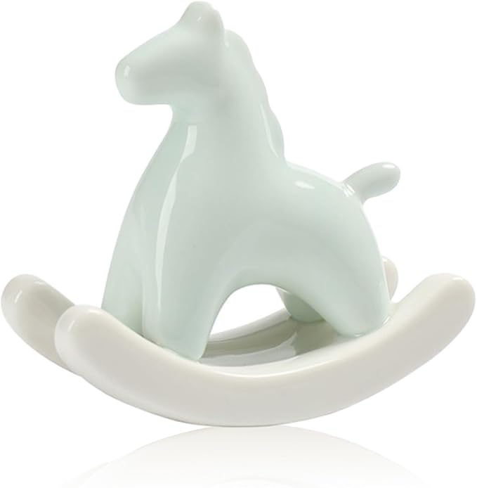 Creative Ceramic Rocking Horse Figurine – Stylish Small Desktop Sculpture for Home, Office, Entryway or Tea Table, Ideal Gift for Decoration (Celeste)