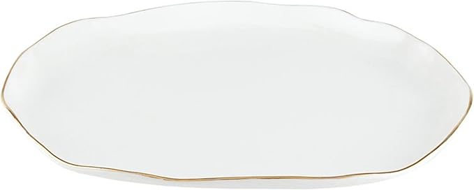 Santa Barbara Design Studio Round Serving Platter Rustic Organic Ceramic Tray, 13" Diameter, White w/Gold Rim