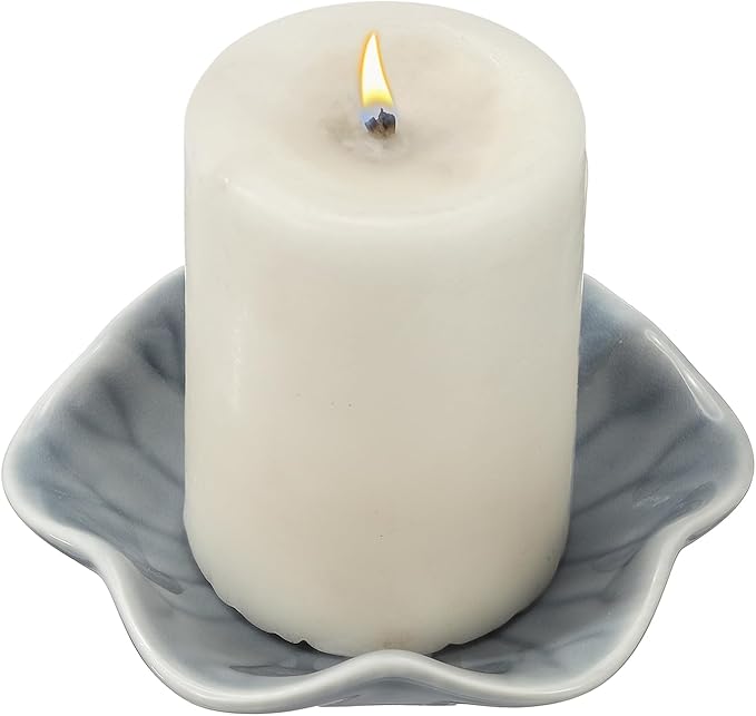 uxcell Candle Holder Plates, 4 Inch Ceramic Candle Tray Tealight Incense Holder Dish Candlestick for Tea Light Aromatherapy Wedding Rustic Vintage Home Decor, Lotus Leaf Clear Gray Blue