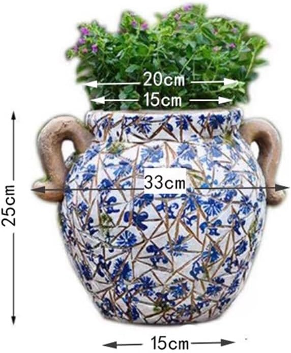 GZHERVICES Magnesium Oxide Sculpture Planter, Hand Painted Imitation Blue & White Floral Porcelain Ceramic Decorative Flowerpot, with Drainage Hole, Garden Pots Chinese Asian Design