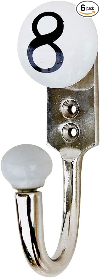 IndianShelf 6 Sets Classic Ceramic, Zinc Decorative Cute Hooks for Hanging Coats, Jackets, Leash, Hat, Towel, Backpack, Purse, Handbag -White
