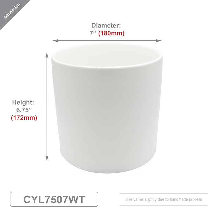 WGVI White Ceramic Cylinder Vase Width 7" Height 6.75", Flower Arrangements, Candle Holder, Terrarium Planter Pot, Storage Container Organizer, Pen Brush Holder, 1 Piece