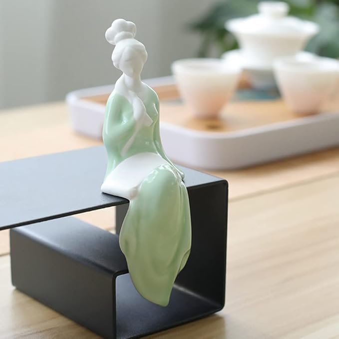 Ceramic Minimalist Statue, Chinese Ancient Beauty Lady Statues and Sculptures Table Top Bookshelf Top Desk/Bookshelf/Dinning Table Home Decor, Yoga/Zen/Meditation Decor (Green 2)