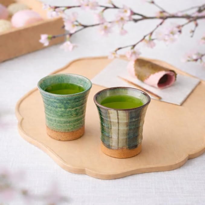 Japanese Sake Cup Set, Mino Ware Guinomi Ceramic Cups with Wooden Box, Traditional Pottery for Sake Tea, Handmade in Japan (Seian-gama Sake Set (5cups), Cup Size (4.9 fl oz - 145 ml))