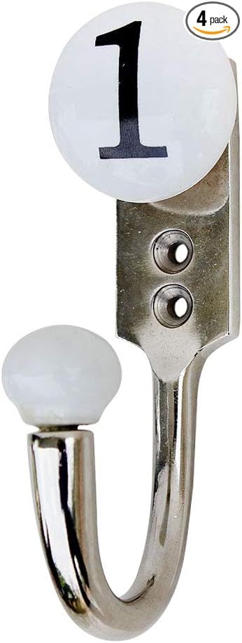 Indian Shelf 4 Ceramic, Zinc Decorative Cute Hooks for Hanging Coats, Jackets, Leash, Hat, Towel, Backpack, Purse, Handbag Wall Holders (White)