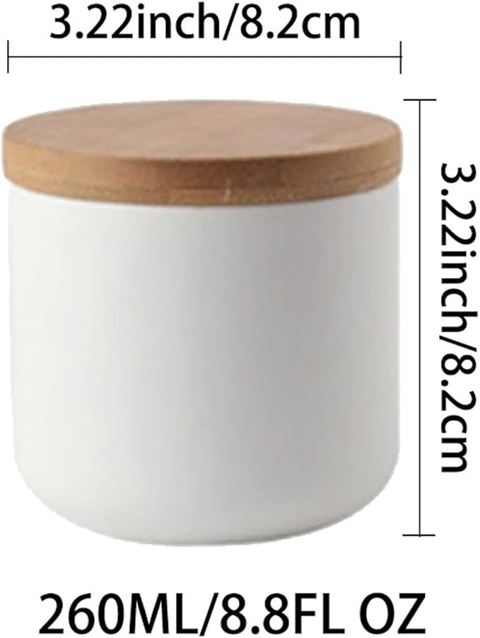 MilkyWay Ceramic Food Storage Jar Canister Modern Design Food Canisters with Airtight Seal Bamboo Lid, Loose Tea Coffee Spice Nuts Snacks Storage Jar Canister (White 8.79oz/260ml)