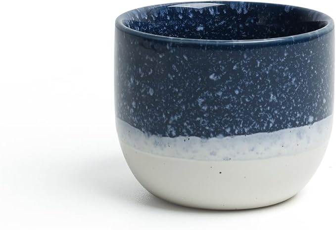 Set of 4 Ceramic Espresso Cups-4 oz, Blue & White Summer Coastline Design, Ideal for Espresso, Coffee, Tea, & More,Small Ceramic Coffee Mugs, Dishwasher & Microwave Safe