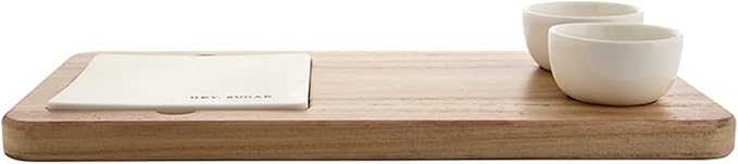 Santa Barbara Design Studio Dessert Board Serving Set Wood Serving Platter Tray and Mini Topping Bowls, 4-Piece, Hey Sugar