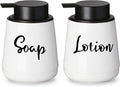 LEETOYI Farmhouse Ceramic Soap and Lotion Dispenser Set with Pump 14oz for Bathroom (White)