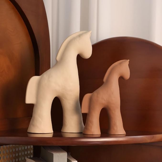 Handmade Abstract Animal Modern Ceramic Matte Craftsmanship Home Decoration Artwork (Khaki 9.4in)