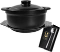 Korean Stone Pot with Lid & Platter Ceramic Sizzling Hot Pot for Bibimbap, Kimchi, Hot Pot, Soups and Stews, 40 oz Korean Pots for Cooking with Spoon and Chopsticks