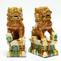 Handcrafted Ceramic Feng Shui Foo Dog Statues Pair Asian Guardian Lions for Office, Home, Housewarming, and Store Opening Gifts Traditional Chinese Decor,Beige,4.72 * 7.87in