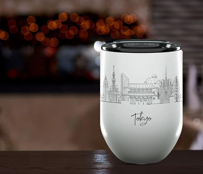 Tokyo Skyline Wine Tumbler, Asia Skyline 12oz Wine Tumbler, Custom Wine Tumblers Gift For Birthday, Spill Resistant Tumblers for Women, Personalized Wine Tumbler