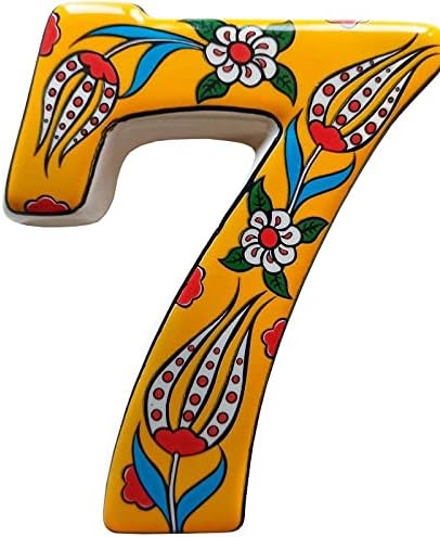 Large Ceramic Housewarming Sign Ceramic Address Plaque House Numbers Sign Door Personalized Coloured Decorative Hand Decoratede Housewarming Gifts Tulip Design 12 * 9 cm (Yellow, 7)