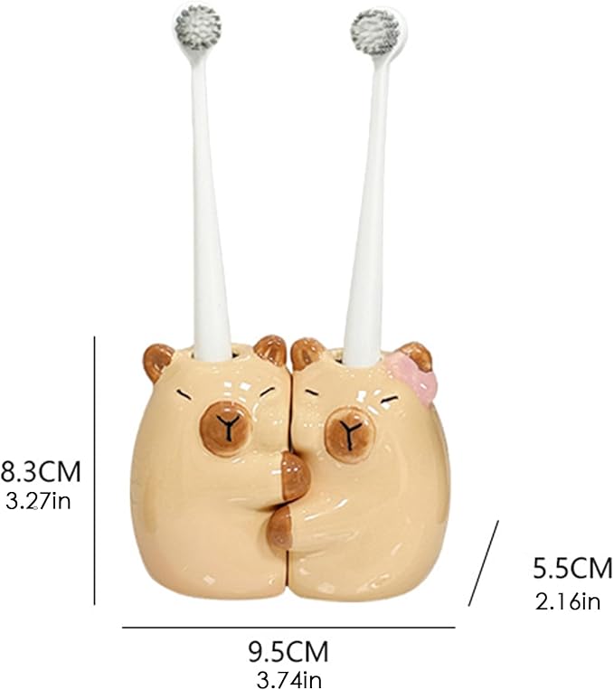 Toothbrush Holder - Creative Ceramic Hugging Capybara Brush Stand, Anti-Slip Cute Toothbrush Rack | Cartoon Capybara Pencil Container, Space-Saving Animal Holder for Vanity, Restroom, Desk